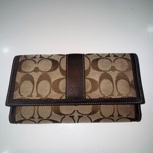 Coach Brown and Tan Canvas Wallet